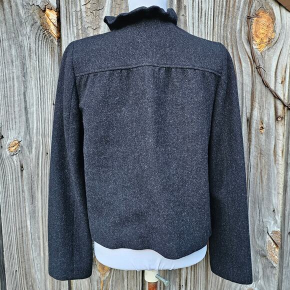 Tweed Ruffle Front Blazer Dark Charcoal Wool Jacket J. CREW Fiona Size 6 Pockets - Picture 4 of 9